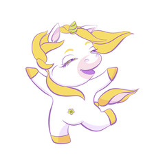 Obraz na płótnie Canvas Cute little white unicorn is skipping