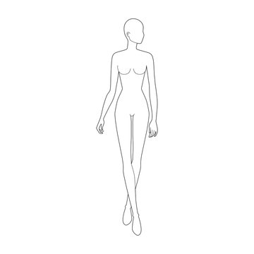 Fashion template of walking women looking right. 