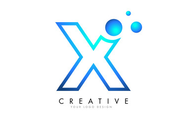 X Letter Logo Design with 3D and Ribbon Effect and Dots.