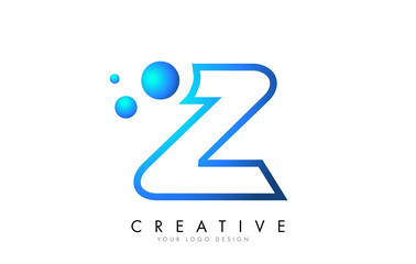 Z Letter Logo Design with 3D and Ribbon Effect and Dots.