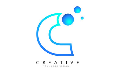 C Letter Logo Design with 3D and Ribbon Effect and Dots.