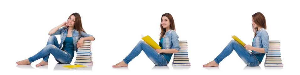 Student girl with books on white