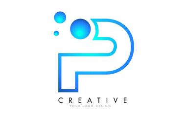 P Letter Logo Design with 3D and Ribbon Effect and Dots.