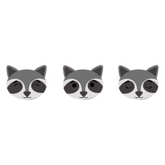 Raccoon muzzles with open and closed eyes isolated on white background. Stock vector illustration for decoration and design, postcards, fabrics, packaging, children's textiles, poster, banner, books