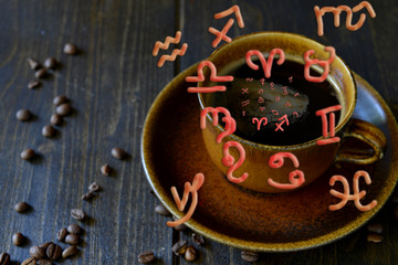Morning coffee and astrology symbols
