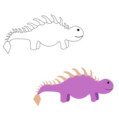 Colorful dinosaur in color and outline isolated on a white background. Jurassic period. Stock vector illustration for decoration and design, postcards, fabrics, packaging, coloring, children's textile