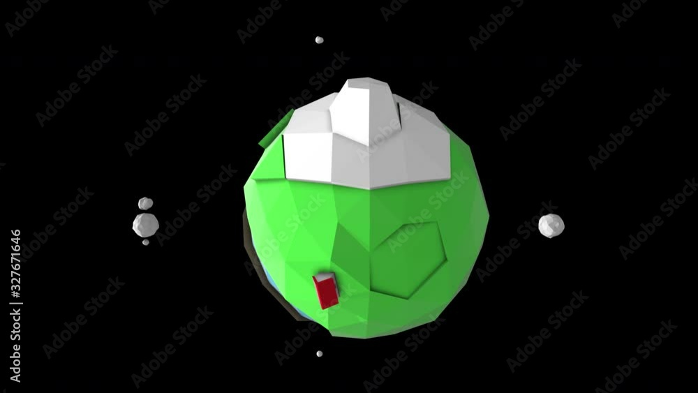 Poster sequence of space views of the planet earth in cartoon style render spinning over dark background.