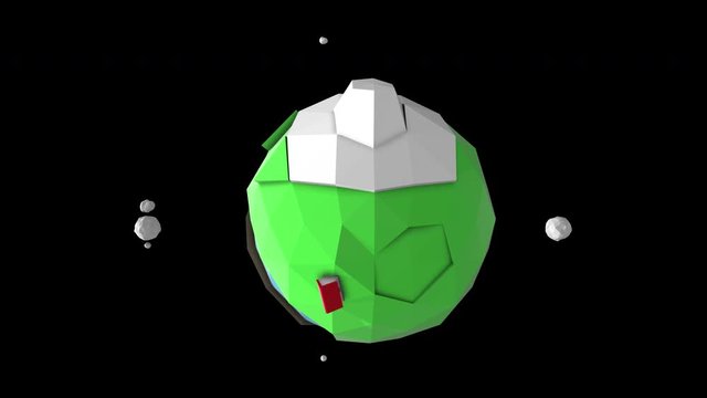Sequence of space views of the planet Earth in cartoon style render spinning over dark background.