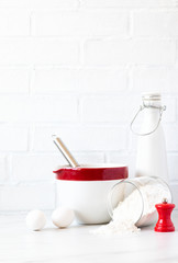 Baking background.Kitchen utensils .ancake Products.