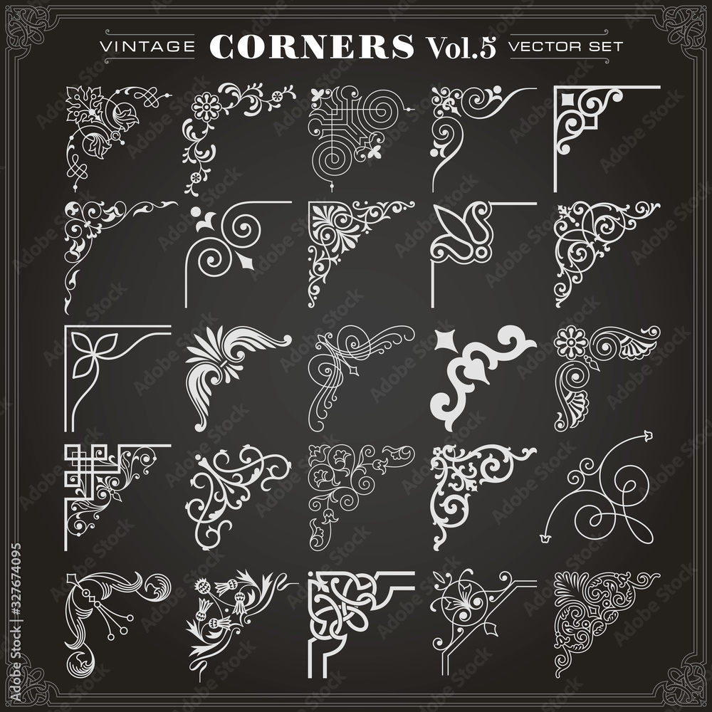 Canvas Prints vintage design elements corners and borders set 5