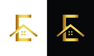 Letter E and roof logo vector