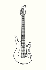 Obraz na płótnie Canvas Electro guitar, hand drawn doodle gravure vintage style, sketch, outline vector illustration