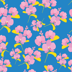 Fototapeta na wymiar Seamless spring pattern with cute orchids. Hand drawn surface pattern design with flowers. Seamless texture can be used for wallpapers, pattern fills, surface textures.