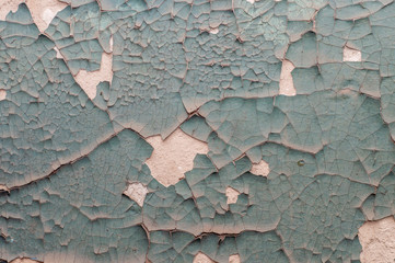 Old painted wall with cracked paint