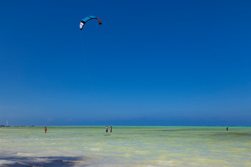 Kiteboarding, kitesurfing. Zanzibar island. Tanzania. Africa