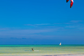 Kiteboarding, kitesurfing. Zanzibar island. Tanzania. Africa