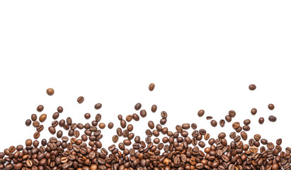 Many coffee beans on white background