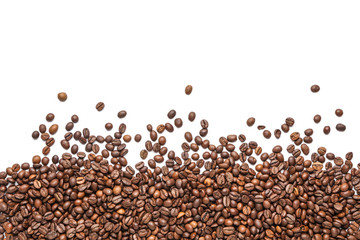 Many coffee beans on white background