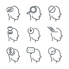 alzheimers disease neurological brain medical condition icons set line style icon