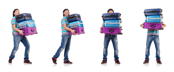 Fototapeta premium Travel vacation concept with luggage on white