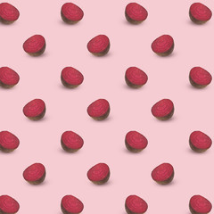 Seamless beetroot pattern on pink square background