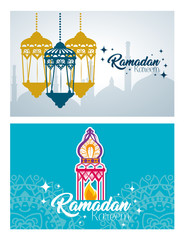 Fototapeta premium set of ramadan kareem posters with decoration vector illustration design