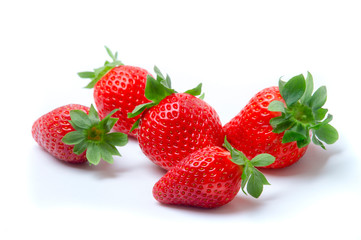Strawberries with strawberry leaf on white background