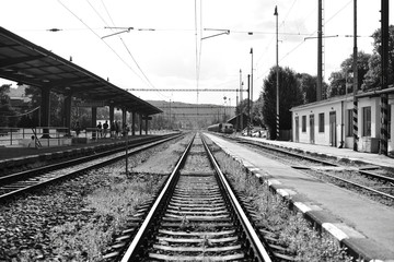 empty Black & white railroad train