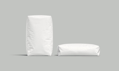 White bags or sacks isolated on light background. Mockup for design. 3d render