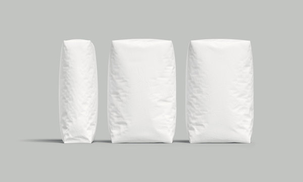 White bags or sacks isolated on light background. Mockup for design. 3d render
