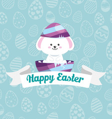 happy easter card with rabbit and egg decorated vector illustration design