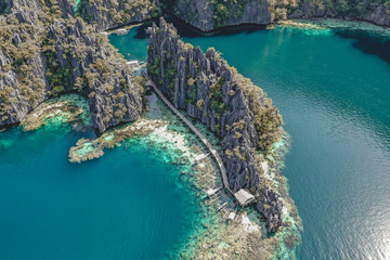 Aerial view of the Twin Lagoon in coron island, Palawan, Philippines