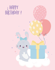 happy birthday rabbit gift and balloons celebration decoration card