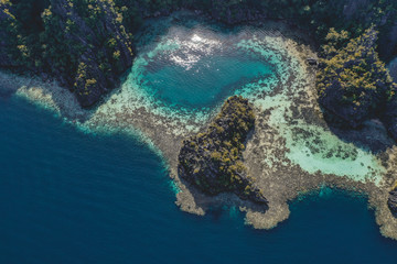 Aerial view of the Twin Lagoon in coron island, Palawan, Philippines