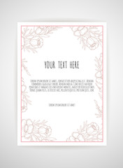 Hand drawn decor with flowers Anemone leaves and branches. Vector nature illustration in vintage style.