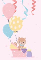 baby shower squirrel in with balloons card cartoon decoration