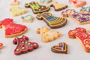 Pattern of traditional handmade smiling biscuits gingerbread men cookies