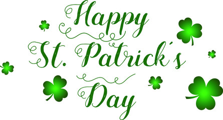 Happy St. Patricks Day green text on a white background. Vector illustration. Design element for template, prints, web, gift, greetings and invitation card, pattern and background