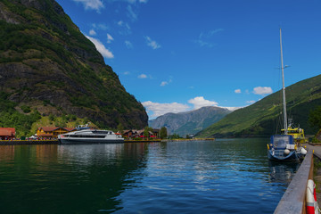 Flom Flam and Aurlandsfjord - unesco enlisted natural heritage site - in Norway. July 2019