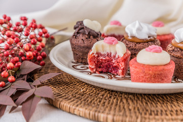 pieces of delicious mooncake, on white background 