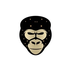 Gorilla head logo element. On black background.