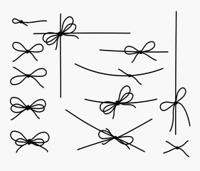 Set of rope knots, marine knots, bows, vector illustration. - obrazy, fototapety, plakaty