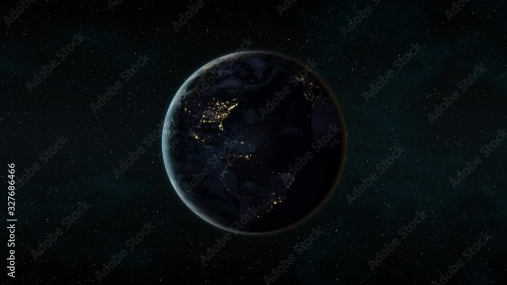 Wall mural planet earth at night (black marble), full rotation on a black background. seamlessly loopable 3d an
