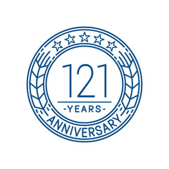 121 years anniversary celebration logo template. Line art vector and illustration.