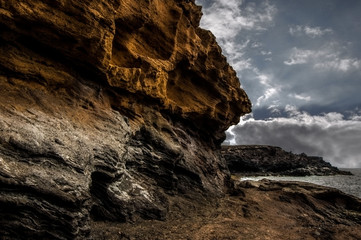 Majestic rock formations in Tenerife island. Artwork from Mother Earth.Volcanic Beach.