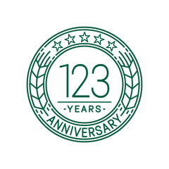 123 years anniversary celebration logo template. Line art vector and illustration.