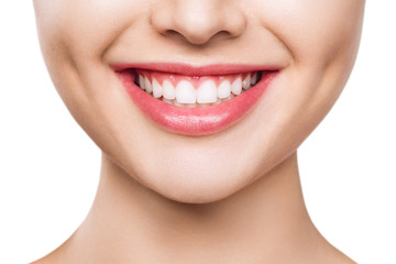 closeup of smile with white healthy teeth.