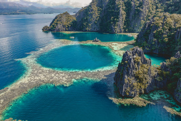 Fototapeta premium Aerial view of the Twin Lagoon in coron island, Palawan, Philippines