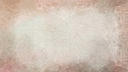 Soft warm neutral textured glitter and watercolor background with mandalas