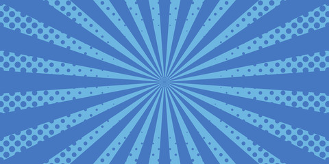 Vector comic book background. Sunburst halftone pattern in retro pop art style